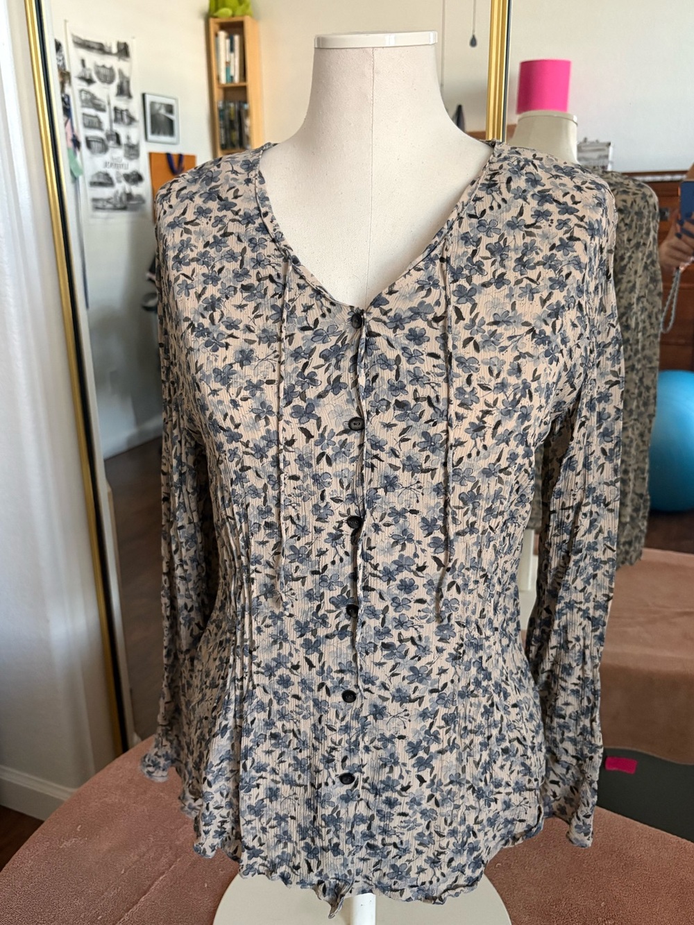 J. Jill Beige Tunic with Navy Floral Print